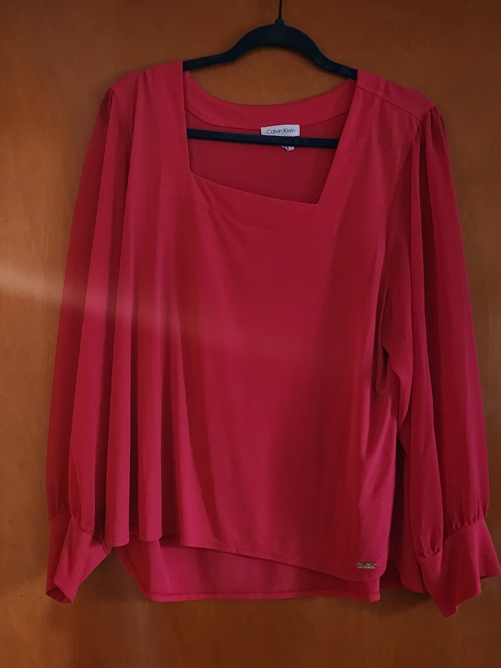Calvin Klein Pink Long-Sleeve Square-Neck Blouse